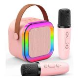 Karaoke Machine for Kids, Kids Karaoke Machine for Girls with 2 Wireless Microphones Mini Portable Bluetooth Speaker Kids Karaoke Machine Gifts for Girls and Boys Family Party (Pink)