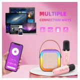 Karaoke Machine for Kids, Kids Karaoke Machine for Girls with 2 Wireless Microphones Mini Portable Bluetooth Speaker Kids Karaoke Machine Gifts for Girls and Boys Family Party (Pink)