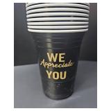 Jingmore 50 Pcs Employee Appreciation You Plastic Cups, Thank You 16 oz Black Gold Appreciate Party Disposable Hot Cold Drinks Cups for Employee Team Coworker Staff Cna Week Graduation Party Supplies