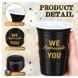 Jingmore 50 Pcs Employee Appreciation You Plastic Cups, Thank You 16 oz Black Gold Appreciate Party Disposable Hot Cold Drinks Cups for Employee Team Coworker Staff Cna Week Graduation Party Supplies