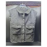Womens Sherpa Fleece Lined Denim Vest Loose Sleeveless Wool Warm Jean Jacket Waistcoat Outwear Gilet with Pockets Small