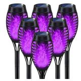 4PCs Halloween Solar Torch Lights Outdoor, 43in 96 LED, Waterproof Landscape Garden Pathway Light with Purple Vivid Dancing Flickering Flames, Auto On/Off Dusk to Dawn for Halloween Lights Decoration