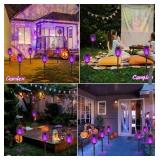 4PCs Halloween Solar Torch Lights Outdoor, 43in 96 LED, Waterproof Landscape Garden Pathway Light with Purple Vivid Dancing Flickering Flames, Auto On/Off Dusk to Dawn for Halloween Lights Decoration