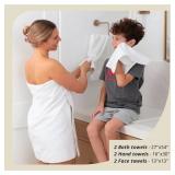 Macouba White Bath Towels for Bathroom Towel Set - White Towels with Stylish Trim, Round Edges - Towels Bathroom Sets, 100% Turkish Cotton, 600 GSM - Bath Towel Set of 6, 2 Bath 2 Hand and 2 Face