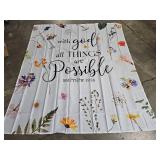 Glawry Floral Bible Verse Shower Curtain Christian Scriptures Bathroom Retro Flower Inspirational Quotes Vintage Watercolor 60Wx72L Inches Bath Accessories Art Home Decor Fabric 12 Pack Hook
