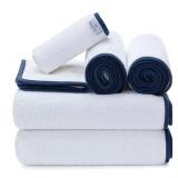 Macouba Bath Towels for Bathroom - Towel Set - White Towels with Grey Trim - Luxury Bath Towels Set of 6, Bathroom Towels, Bath Towel Set, 2 Bath, 2 Hand 2 Face