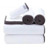 Macouba Bath Towels for Bathroom - Towel Set - White Towels with Grey Trim - Luxury Bath Towels Set of 6, Bathroom Towels, Bath Towel Set, 2 Bath, 2 Hand 2 Face gray