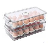 FreshKeeper Stackable Egg Holder for Fridge with Time Scale on Lid, Plastic Egg Organizer, Egg Container for Refrigerator 18 Slots (2PACK)