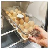 FreshKeeper Stackable Egg Holder for Fridge with Time Scale on Lid, Plastic Egg Organizer, Egg Container for Refrigerator 18 Slots (2PACK)