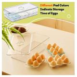 FreshKeeper Stackable Egg Holder for Fridge with Time Scale on Lid, Plastic Egg Organizer, Egg Container for Refrigerator 18 Slots (2PACK)