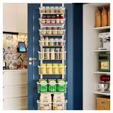 YOQXHY 8-Tier Adjustable Over The Door Pantry Organizer,Pantry Organization and Storage,Metal Hanging Baskets Spice Rack Seasoning Shelves for Home Kitchen Laundry Room Bathroom,White