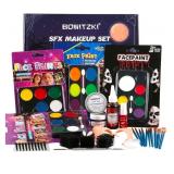 Bowitzki Halloween Makeup Set Oil Based Face Body Paint Special Effects Kit SFX Sponges Scar Wax Fake Blood Brush Tooth Paint Halloween Party SFX Cosplay