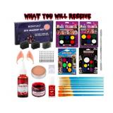 Bowitzki Halloween Makeup Set Oil Based Face Body Paint Special Effects Kit SFX Sponges Scar Wax Fake Blood Brush Tooth Paint Halloween Party SFX Cosplay