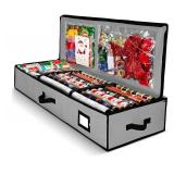 Organizer, Christmas Wrapping Paper Storage Bag w/Useful Pockets for Xmas Accessories, Fits Upto 24 Rolls, Underbed Storage for Holiday Decorations, Large Capacity Storage Box