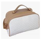 Large Capacity Travel Makeup Bag PU Leather Toiletry Bag For Women Portable Cosmetic Bag(Khaki)