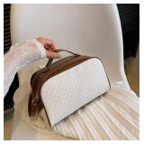Large Capacity Travel Makeup Bag PU Leather Toiletry Bag For Women Portable Cosmetic Bag(Khaki)