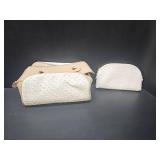 Large Capacity Travel Makeup Bag PU Leather Toiletry Bag For Women Portable Cosmetic Bag(Khaki)
