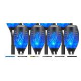 4PCs Halloween Solar Torch Lights Outdoor, 43in 96 LED, Waterproof Landscape Garden Pathway Light with Blue Vivid Dancing Flickering Flames, Auto On/Off Dusk to Dawn for Halloween Lights Decoration