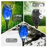 4PCs Halloween Solar Torch Lights Outdoor, 43in 96 LED, Waterproof Landscape Garden Pathway Light with Blue Vivid Dancing Flickering Flames, Auto On/Off Dusk to Dawn for Halloween Lights Decoration