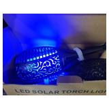 4PCs Halloween Solar Torch Lights Outdoor, 43in 96 LED, Waterproof Landscape Garden Pathway Light with Blue Vivid Dancing Flickering Flames, Auto On/Off Dusk to Dawn for Halloween Lights Decoration