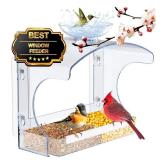 Clear Window Bird Feeder - Outdoor Window Feeder with Strong Self-Adhesive Hooks, Bird Bath or Water Bowl for Outside Watchings - with a Brush, Easy to Clean, Ideal Gifts for Mom Parents
