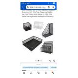 RHONZHAO Desk Accessories - 5 Piece Black Office Desk Organizer Set - File Tray, Magazine Holder, Pen Cup, Sticky Note Holder & Letter Mail Sorter for Organized Workspace Efficiency