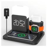 SHUNION Wireless Charging Station with Alarm Clock and Night Light,iPhone and Watch Charging Station,3 in 1 Wireless Charger for iPhone 16 15 14 13 12 11 X Pro Max & Apple Watch 30W GaN Charger - Blue