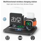 SHUNION Wireless Charging Station with Alarm Clock and Night Light,iPhone and Watch Charging Station,3 in 1 Wireless Charger for iPhone 16 15 14 13 12 11 X Pro Max & Apple Watch 30W GaN Charger - Blue
