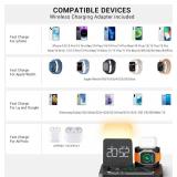 SHUNION Wireless Charging Station with Alarm Clock and Night Light,iPhone and Watch Charging Station,3 in 1 Wireless Charger for iPhone 16 15 14 13 12 11 X Pro Max & Apple Watch 30W GaN Charger - Blue
