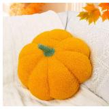 Pumpkin Throw Pillows Stuffed Pumpkins Plush Cushion Simulated Pumpkin Shaped Sofa Fluffy Decoration for Thanksgiving Fall Home Decoration(Orange, 11.8 x 8 inch) Pack of 2