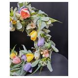 22 Inch Spring Summer Wreaths for Front Door with Tulip Green Leaves, Floral Summer Door Wreath