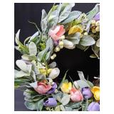 22 Inch Spring Summer Wreaths for Front Door with Tulip Green Leaves, Floral Summer Door Wreath