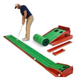 Perfect Practice 2-Hole Golf Putting Mat - 9.5ft Portable Putting Green, Indoor & Outdoor Practice, with Ball Return - Golf Training Aid for Home, Office, Backyard - Golfing Gifts for Men