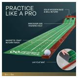 Perfect Practice 2-Hole Golf Putting Mat - 9.5ft Portable Putting Green, Indoor & Outdoor Practice, with Ball Return - Golf Training Aid for Home, Office, Backyard - Golfing Gifts for Men