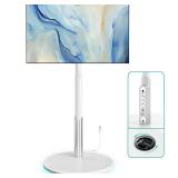 LLDEPLL Floor Mobile TV Stand with Power Outlet, Rolling TV Cart for 27-65 Inch OLED LED Monitors, 6 Levels of Height Adjustment, Ambient Lighting on The Bottom Wheels Holds up to 88lbs, 400x400mm