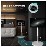 LLDEPLL Floor Mobile TV Stand with Power Outlet, Rolling TV Cart for 27-65 Inch OLED LED Monitors, 6 Levels of Height Adjustment, Ambient Lighting on The Bottom Wheels Holds up to 88lbs, 400x400mm