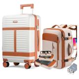 Lumesner 5 Piece Luggage Sets with Travel Backpack, 20\" Carry On Hardside Spinner Suitcases, TSA Lock, Durable PC (Beige, 5 piece set (20inch))