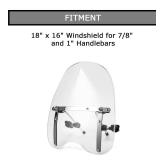 PSLER 18\" x 16\" Windshield Windscreen for 7/8\" and 1\" Handlebars (Clear)