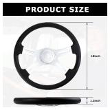 QYMOPAY 18\" PU Leather Truck Steering Wheel, 4-spoke Aluminium Chrome Truck Steering Wheel for Semi-Trailers, Trucks