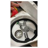 QYMOPAY 18\" PU Leather Truck Steering Wheel, 4-spoke Aluminium Chrome Truck Steering Wheel for Semi-Trailers, Trucks