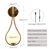 Modo Lighting Glass Ball Wall Sconce Plug in Mid Century Modern Drop Design Wall Light Brushed Brass Gold Wall Lamps for Bedside Living Room (with Plug in 2 Pack)