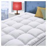 King Size Mattress Topper for Back Pain, Cooling Extra Thick Mattress Pad Cover with 8-21 inch Deep Pocket, Plush Pillow Top Mattress Topper Overfilled with Down Alternative, King Size, White