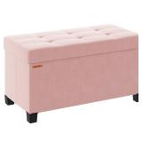 ABHENG Foldable Storage Ottoman Bench, Velvet Footrest and Seat Cube with Feet, Storage Chest, for Living Room, Bedroom and Office, 15 x 30 x 15.7 Inches, Jelly Pink, UASND23P