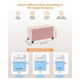 ABHENG Foldable Storage Ottoman Bench, Velvet Footrest and Seat Cube with Feet, Storage Chest, for Living Room, Bedroom and Office, 15 x 30 x 15.7 Inches, Jelly Pink, UASND23P