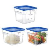 Ziliny 3 Sets 6 Qt Square Food Storage Containers with Lids Dough Proofing Bucket Commercial Polycarbonate Containers with Scale Clear Airtight Cereal for Pantry Home Restaurant (Blue)