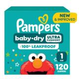 Pampers Diapers - Baby Dry - Size 1, 120 Count, Absorbent Disposable Infant Diaper (Packaging May Vary)