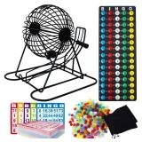 Yuanhe Jumbo Bingo Game Set - 11\" Metal Round Cage, 75 Colored Balls, 100 Bingo Cards, 500 Mixed Chips and Master Board for Large Groups, Parties