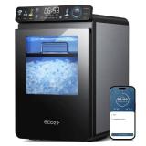 ecozy Nugget Ice Maker Countertop, Smart Pebble Ice Machine with APP Control, 44 lbs Per Day Soft Pellet Chewable Ice with Self-Cleaning, Stainless Steel
