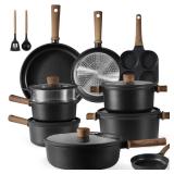CAROTE Nonstick Kitchen Cookware Sets, Non stick Pots and Pans set, Induction Cookware Set 17pcs Black