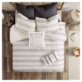 INK+IVY Luxurious Cotton-Bedding Set - Mid Century Trendy Geometric Design, All Season Cozy-Cover With Matching-Shams, King/Cal King, Rhea Jacquard Ivory/Charcoal
